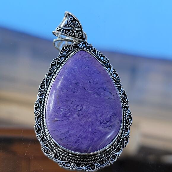 Sterling Silver Purple Stone Pendant with 20-Inch Chain - Picture 5 of 10